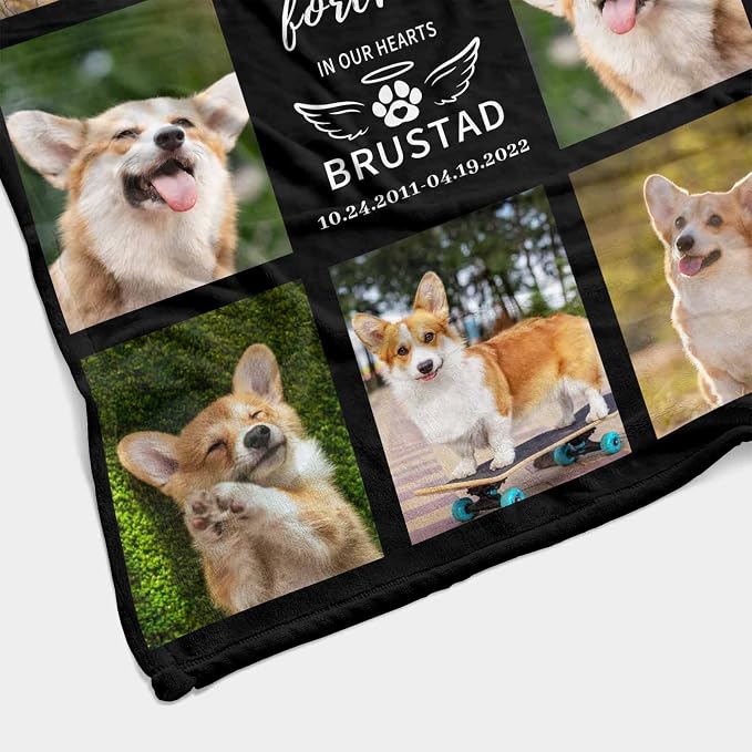 Custom Memorial Blanket for Dog, We Left Your Paw Prints Forever in Our Hearts Blanket Customized Loss of Pet Dog Photo Fleece Throw Blankets Warm Bereavement Gift for Dog Mom 40X50 Inch