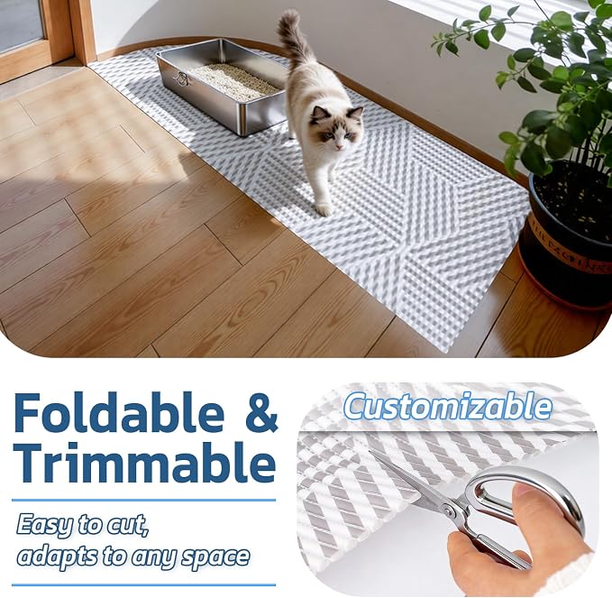Cat Litter Mat, 40"x25" Jumbo Foam Litter Box Mat | Extra Large Coverage, Soft on Paws, Trimmable Design, BPA-Free Foam, Leak-Proof, Machine Washable, Beige Geo