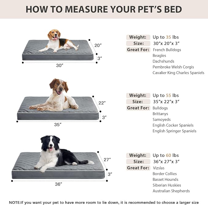 WNPETHOME Orthopedic Waterproof Dog Bed Medium for Comfy Sleeping | Washable Medium Pet Bed with Removable Cover, Multi-Needle Quilting Dogs Crate Bed Grey 30x20 Inch