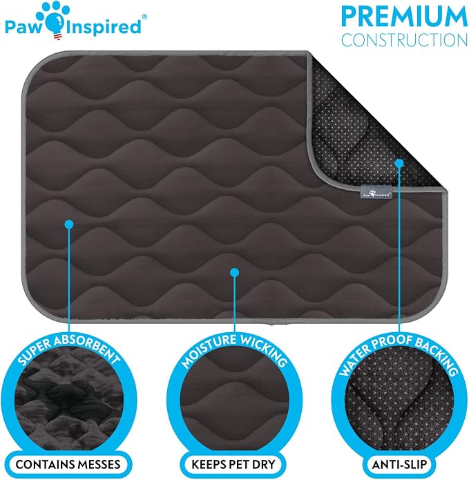 Paw Inspired Washable Padded Crate Mats for Dogs, Gray, 29x18 Inch | Fits 30-inch Kennels, Leakproof, Waterproof Bottom, Plush Dog Pad, Pet Bed
