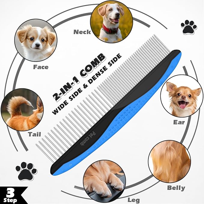 Professional 7 in 1 Pet Grooming kit I Dog Brush & Cat Brush I Dog&Cat Comb I Dog&Cat Nail Clipper/Trimmers with Nail File I Dog Bath Brush I Dog&Cat Flea Comb I Pet Supplies(Deep Blue)