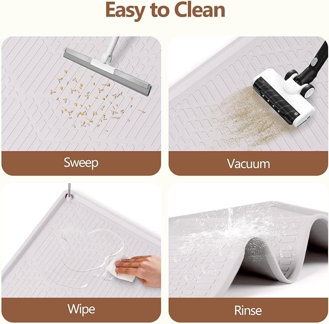 Silicone Cat Litter Box Mat 38'' x 25'' Cat Mat with Toy, White | Extra Large Litter Mat with lip, Non-Slip Waterproof Cat Litter Mat Litter Trapping Mat for Floor, Easy to Clean