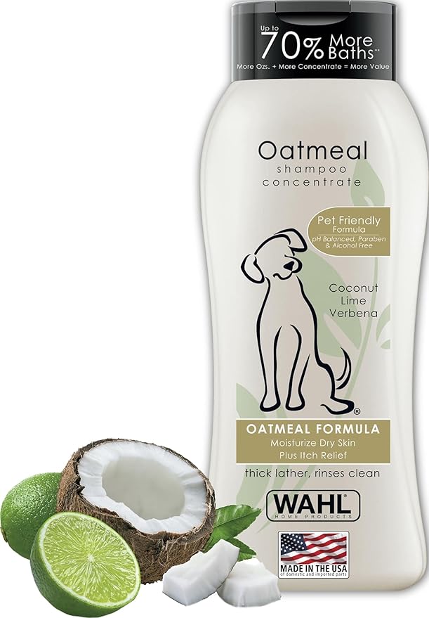 Wahl USA Dry Skin & Itch Relief Pet Shampoo for Dogs – Oatmeal Formula with Coconut Lime Verbena Scent & Pet Friendly Formula, 24 Oz - Model 820004A | Oatmeal Formula Moisturizes Skin & Provides Itch Relief For Sensitive Skin Dogs, Pet Friendly Formula...