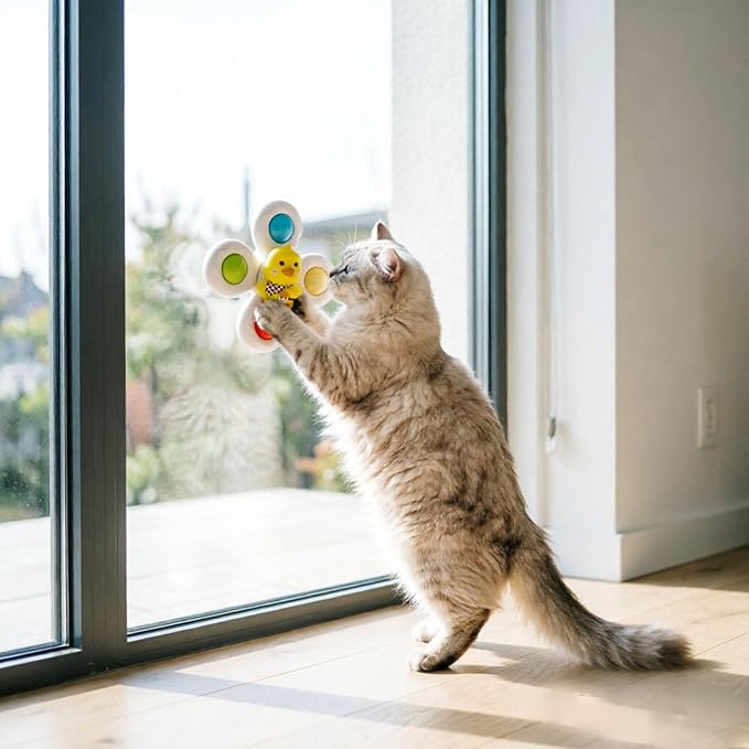 3PCS Suction Cup Cat Toy, Window Perch Companion Interactive Play Toy | 360° Spin Stick Anywhere for Indoor Cats