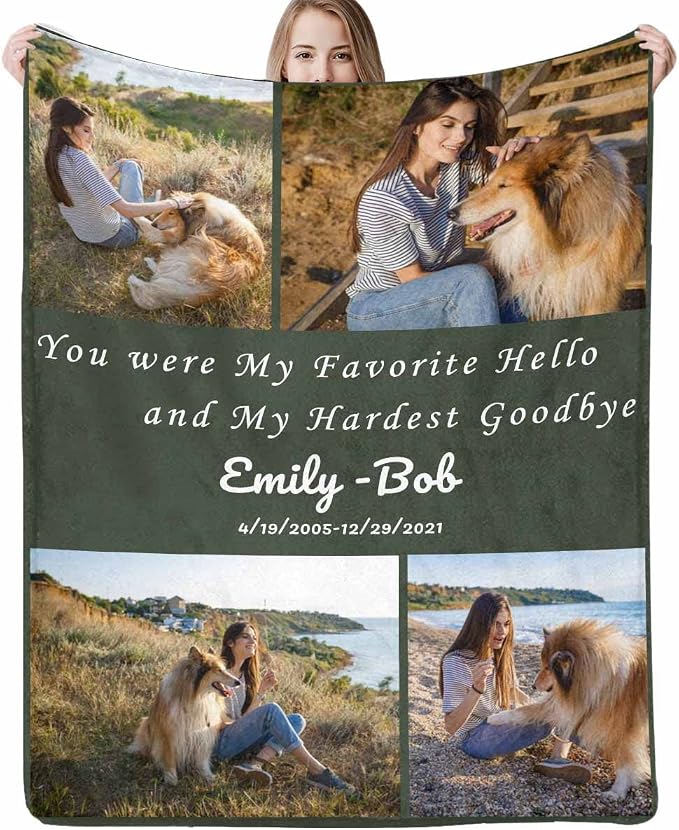 D-Story Custom Dog Photo and Name Blanket Pet Sympathy Gift Personalized Dog Sympathy Remembrance Gift for Kids and a Grieving Pet Owner