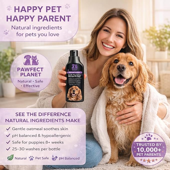 Dog Shampoo Oatmeal Aloe Vera - Gentle Nourishing Formula for Itchy Skin Relief - Natural Puppy Shampoo for Sensitive Skin Allergies - pH Balanced Pet Wash All Breeds 750ml