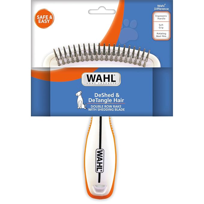 Wahl 2-in-1 Combination Double Row Pet Rake with Hair Shedding Blade | De-Shed And Detangle Dog Or Cat Fur With One Combo Tool, The Brand Used By Professionals – Model 858424