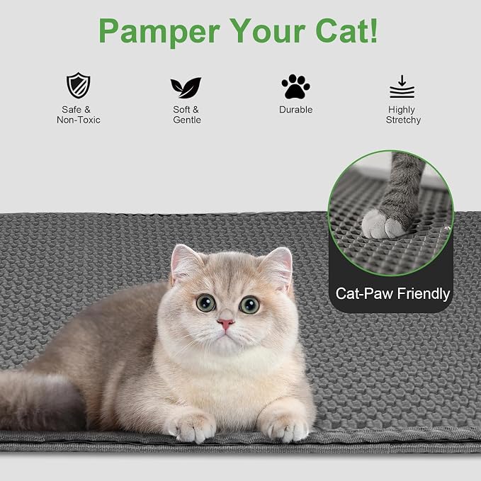 Cat Litter Mat 36"x 24" Double Layer Waterproof Litter Trapping Mat, Gray | Kitty Cat, Easy to Clean Litter Box Mat Scatter Control Pad