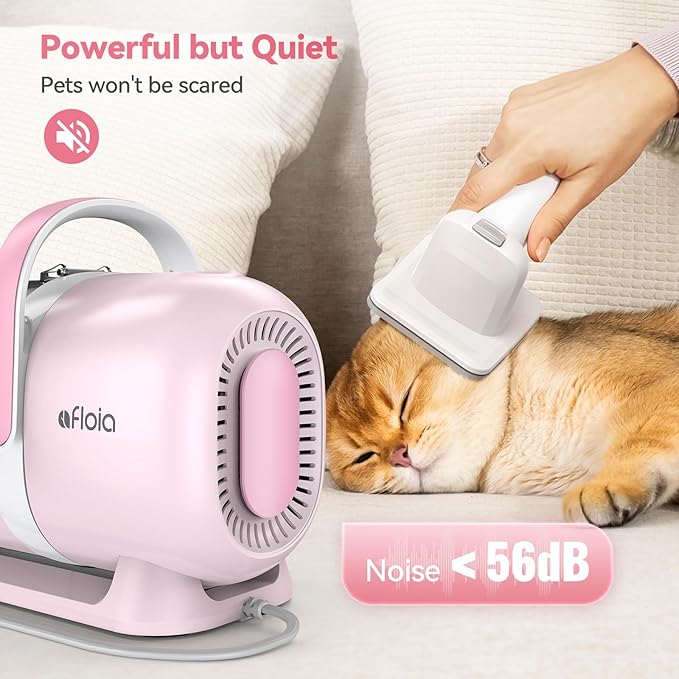 Afloia 6-in-1 Dog Grooming Kit, Pet Grooming Vacuum for Shedding, Dog Hair Vacuum with Clipper Nail Trimmer Grinder, Pet Brush Groomer at Home, Low Noise Cats Hair Remover, 1.5L Dust Cup, Pink | All-in-one grooming covers brushing, clipping, trimming a...
