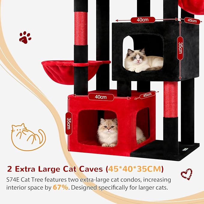 Globlazer S74E Pro Gothic Heavy Duty Maine Coon Cat Tree for Large Cats | 74in Sturdy Multi-Level Tall Cat Tree Tower for Indoor Adult Cats with Scratching Posts, 2 Cat Condos, 2 Top Perches