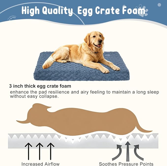 EMPSIGN Dog Bed Mat Crate Pad Mattress, Ultra Soft Pet Kennel, Navy, XL | Reversible(Cool & Warm), Waterproof Linings, Removable Machine Washable Cover, for 42" Dog Crate, Soft Rose Plush/Canvas