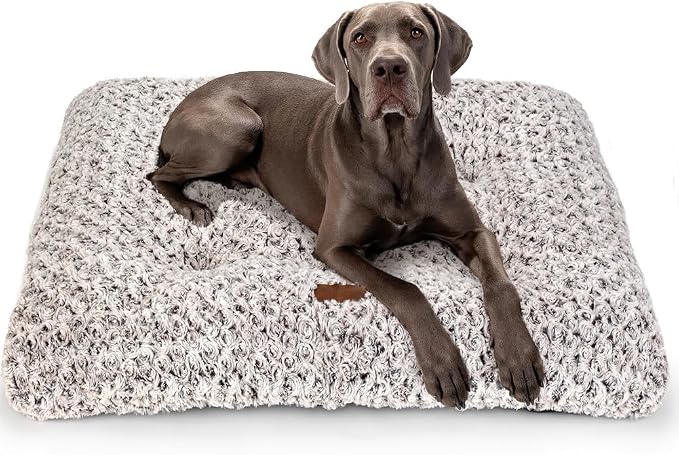 Dog Bed Crate Pad - Rosette Pattern White Velvet Pet Bed Anti-Slip Comfy Kennel Pad for Crates Rosette Brown XL