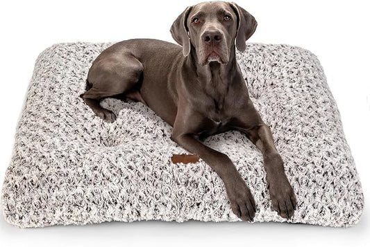 Dog Bed Crate Pad - Rosette Pattern White Velvet Pet Bed Anti-Slip Comfy Kennel Pad for Crates Rosette Brown XL