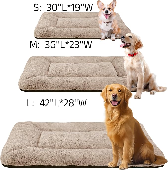 Washable Dog Crate Bed Mat for Medium/Large Dogs – All-Season Comfort with Ultra-Soft Flannel & Heavy-Duty Support (Cream, 42''L*28''W)