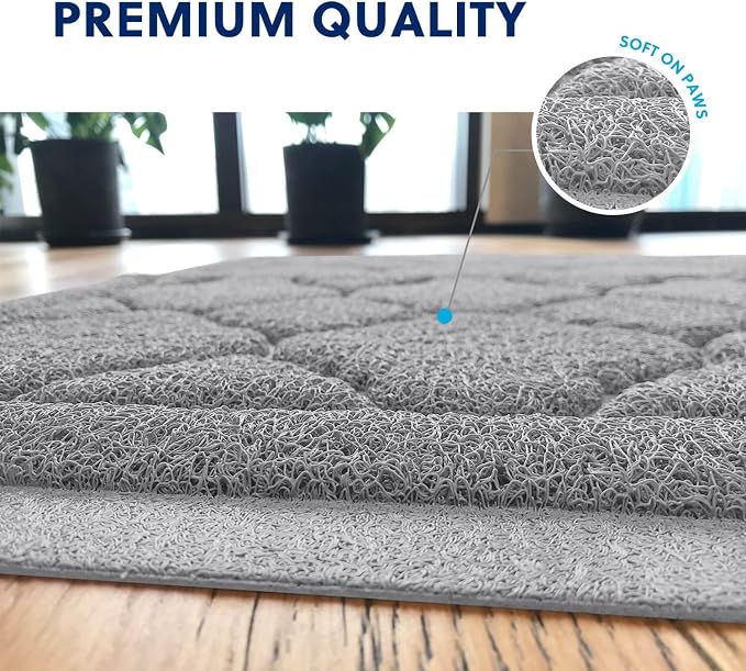 Cat Litter Box Mat, Kitty Premium PVC Pad, Durable Trapping Rug, Phthalate Free, Urine-Resistant, Scatter Control, XXL 47 x 36 Inch, Cadet Grey