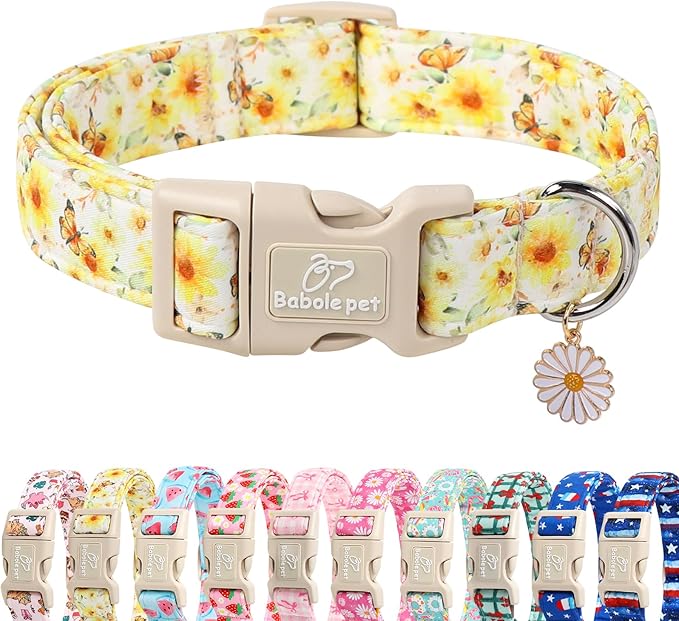 Sunflower Dog Collar, Adjustable Cute Dog Collars for Puppy Small Dogs, Lightweight Summer Fall Pet Collar with Quick-Release Buckle for Boy&Girl Dogs XS