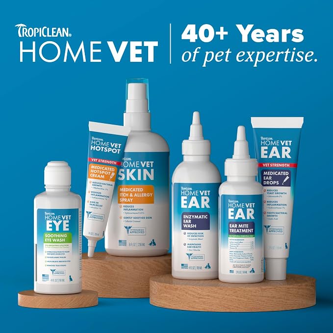 TropiClean HomeVet Enzymatic Dog Ear Cleaner, Vet Recommended, 2oz