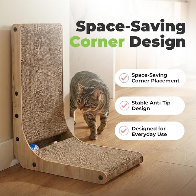 Best Pet Supplies Catify Cat Scratcher, Fun Interactive Scratchers, Posts, Poles, Claw Safe, Furniture Saver Indoor Play Support Natural Cat Behaviors Heavy Duty - L-Shape - H: 19"