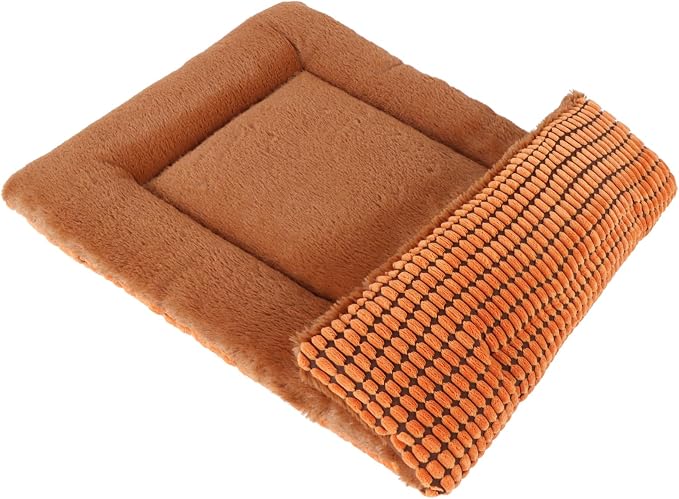 Reversible Dog Bed Mat with Plush and Corn Velvet,Soft Warm Pet Cushion, Dual Purpose Washable Sleeping Mattress Bed for Small Medium Large Dog and Cat XB004 (30"x20", Orange)