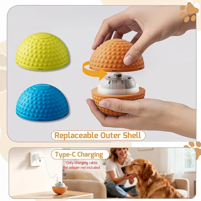 SNOYWEN Smart Interactive Dog Toy, Automatic Moving Bouncing Rolling Ball, Food-Grade Rubber Material IPX7 Waterproof Active Ball for Medium and Large Dogs (Orange)