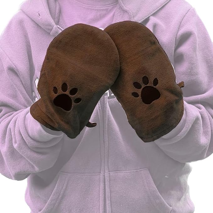 Penny & Niko Microfiber Pet Towel Mitts - Paw Cleaning and Drying Mitts/Gloves for Dogs and Cats (Brown, Standard - 2 Pack)
