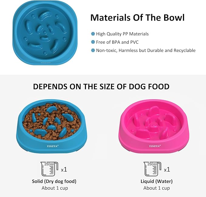 YINEYA 2PCS Anti-Choking Slow Feeder Dog Bowls Small Size Dog, Slow Feeder Cat Bowl, Supplies and Puzzle for Pet