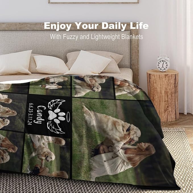 Personalized Dog Blankets with Photos Custom Dog Blanket with Pictures - Customized Pet Memorial Blanket Gifts for Loss of Dog, Loss of Pet Remembrance Gift, in Loving Memory Blanket for Dog Lover M