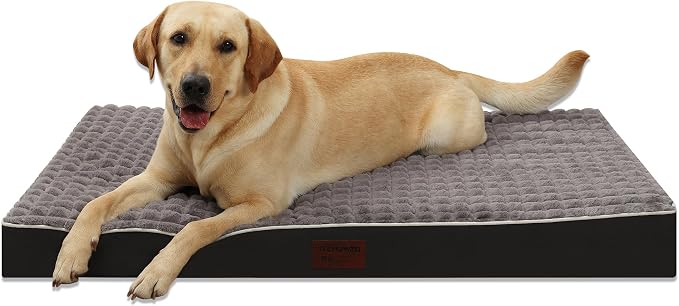 Orthopedic Rabbit Plush Cover Dog Bed,Jumbo XXXL Large Sized Dog 54''X42''x4'' Soft Waterproof Egg Foam Pet Crate Beds Mat or Kennel Pads with Removable Washable Cover,Non-Slip Bottom,Grey