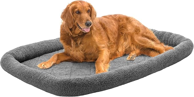 Furhaven Dog Bed for Large Dogs, 100% Washable, Sized to Fit Crates - Sherpa Fleece Bolster Crate Pad - Gray, Extra Large/XL, 42.0"L x 26.0"W x 3.0"Th