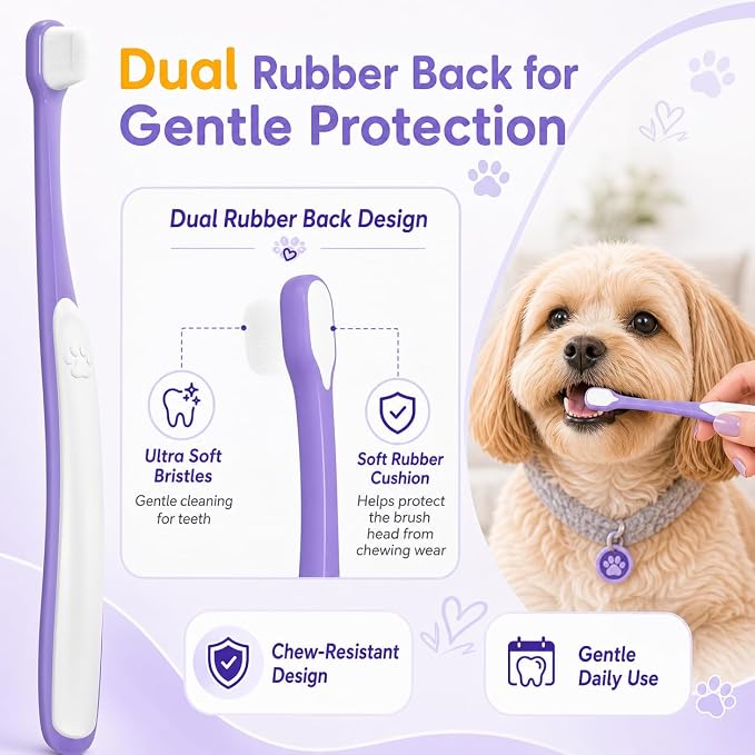 Small Dog Toothbrush, Mini Head, Soft Bristles, Under 30 lbs | Gentle Tiny Teeth Care. Curved Handle Reach. Soft Gum Comfort. Rubber Grip Control. Easy Daily Brushing.