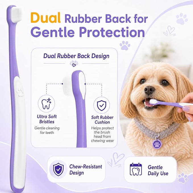 Small Dog Toothbrush, Mini Head, Soft Bristles, Under 30 lbs | Gentle Tiny Teeth Care. Curved Handle Reach. Soft Gum Comfort. Rubber Grip Control. Easy Daily Brushing.