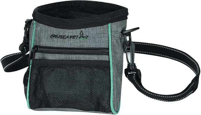 Portable Dog Treat Pouch Pet Puppy Treat Bag for Training Animal Walking Snack Container Bait Holder Kibble Hiking Toy Carries Pack with Waist Belt, Shoulder Strap, Built-in Poop Bag Dispenser