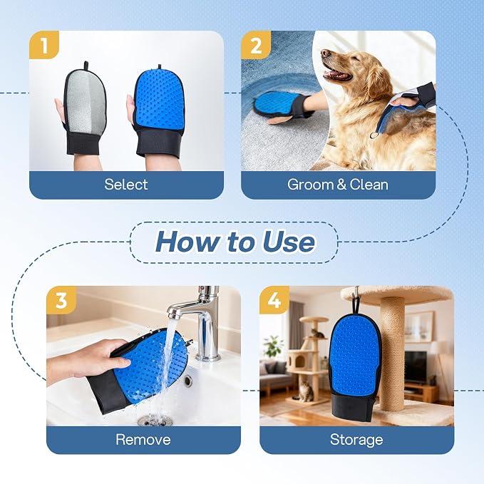 CLEANGOR 2 Pack Electrostatic Pet Hair Removal Grooming Gloves | Reusable pet hair remover for dogs & cats, works on sofa, carpet, car seats, clothes and furniture.