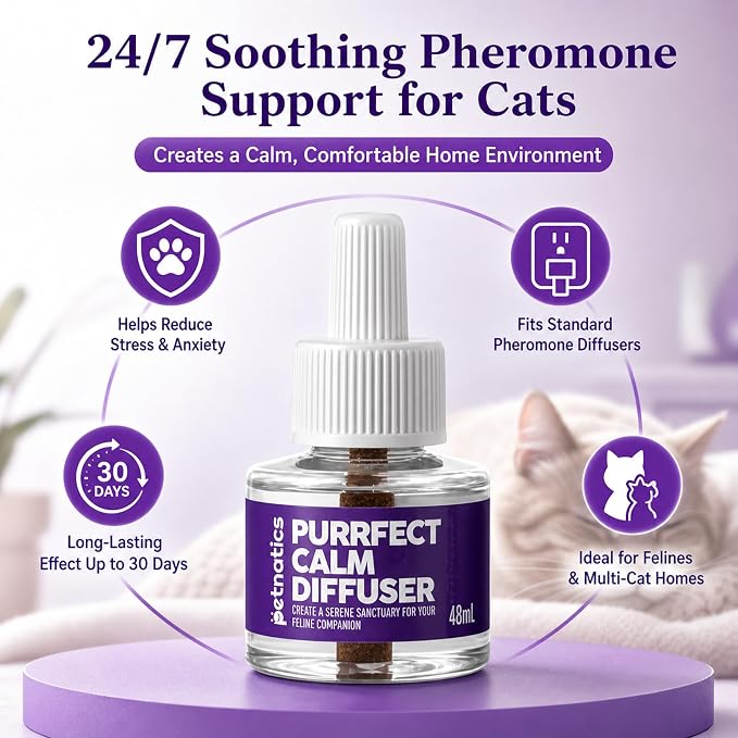 Cat Calming Diffuser Refill | 24/7 Soothing Pheromone Technology for Felines & Multi-Cat Homes | Long-Lasting Effect for up to 30 Days Fits Standard Pheromone Diffusers (2 Pack)
