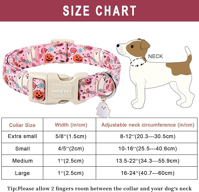 ARING PET Halloween Dog Collars, Cute Pink Pumpkin Ghost Flower Bowtie Pet Collar with Quick Release Buckle for Small Medium Large Girl Boy Dogs-XS