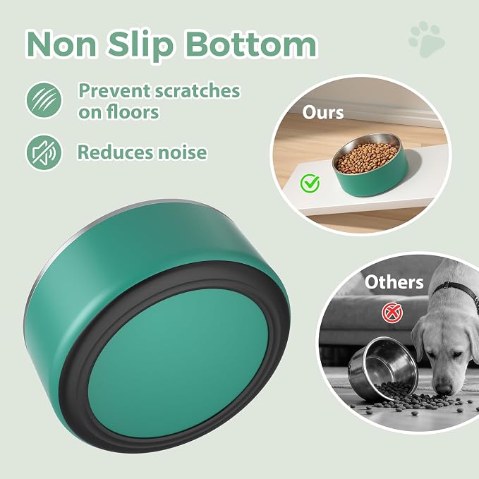 LIHONG Stainless Steel Dog Bowls for Large Dogs,Dog Food Water Bowls with Non Slip Rubber Bottom,Pet Feeding Bowl,Double Wall Insulated,Rustproof(64oz,Deep Green)