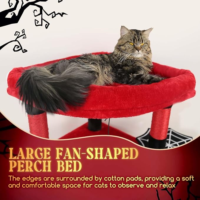 Globlazer Gothic Corner Cat Tree with Scratching Post, C51, Black Red | 51in Space-Saving Multi-Level Goth Cat Tower for Indoor Cats with Hammock, Large Top Perch for Large Cats, Cozy Cat Condo