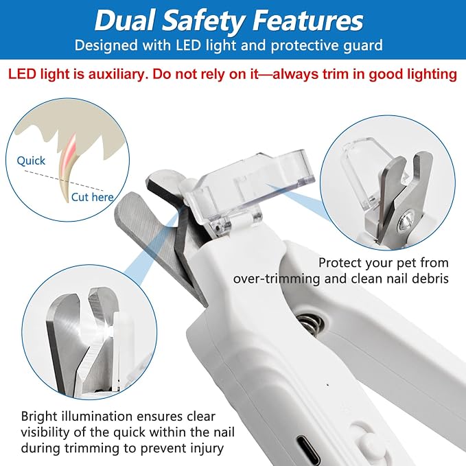 2-in-1 Led Cat Dog Nail Clipper & Nail Grinder with Lights,Rechargeable Pet Nail Trimmers with Nail File,Protective Guard,Quick Sensor,Pet Claw Clippers for Medium Small Dogs Cats Rabbits