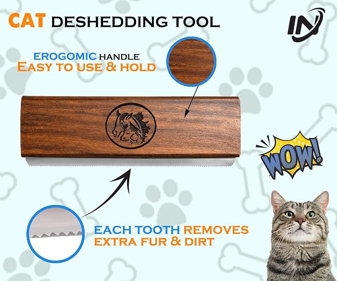Original Deshedding Grooming Tools for Dogs, Cats & Horse Easy Ergonomic Wooden Groom pro Professional Brush Grooming Tool, Remove painlessly 95 Percent of Lose Hair Fur & Dirt (5 inch)