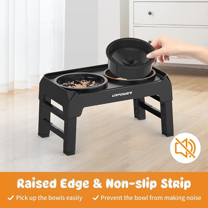 URPOWER Raised Dog Bowls 4 Height Adjustable Elevated Bowl Stand | Stainless Steel Water Bowl Non-Slip Dog Food Bowls Stand for Small Medium Large Dogs and Pets