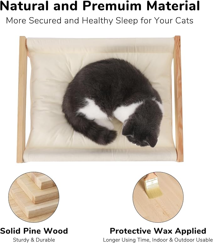 FUKUMARU Cat Bed Hammock, Cozy Velvet Cat Couch for Indoor Cats, Raised Wooden Cats Perch, 21 Inch Pet Sofa, Outdoor Dog Beds, Suitable for Puppy, Bunny and Small Animal, White