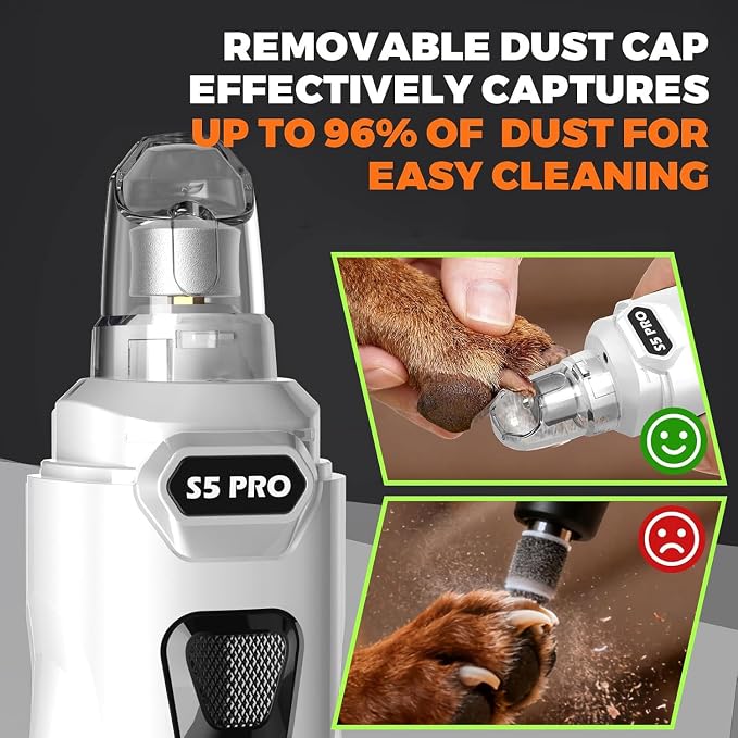 Whisper Quiet Dog Nail Grinder Safe & Stress-Free for Sensitive Dogs Cats | 4 LED Lights,3 Grinding Bits, 3-Speed, Pet Nail Trimmers, Rechargeable Painless Grooming Kit for All Breeds & Sizes