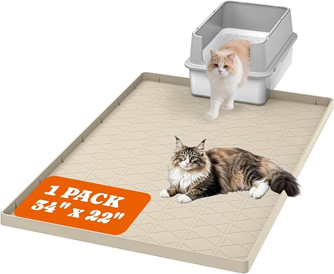 Pawtners Silicone Cat Litter Mat 34 x 22 in, Easy to Clean | Non-Slip Kitty Litter Mat for Floor, Waterproof & Urine-Proof Cat Litter Mat Litter Trapping Mat, Soft on Kitty Paws