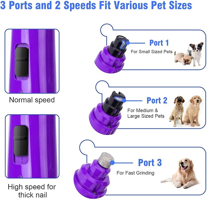Casfuy Dog Nail Grinder with LED Light - Upgraded 2-Speed Electric Pet Nail Trimmer Powerful Painless Paws Grooming & Smoothing for Small Medium Large Dogs & Cats (Purple)