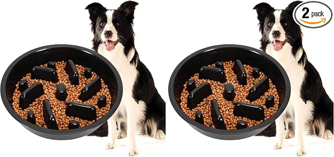 JASGOOD Large Dog Feeder Slow Eating Pet Bowl for Raised Pet Feeders Preventing Choking Food Water Bowl Elevated Diners Replacement Bowl (Black,Large,Fit Opening 8.9"-9.25") (Pack of 2)