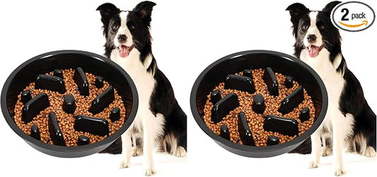 JASGOOD Large Dog Feeder Slow Eating Pet Bowl for Raised Pet Feeders Preventing Choking Food Water Bowl Elevated Diners Replacement Bowl (Black,Large,Fit Opening 8.9"-9.25") (Pack of 2)