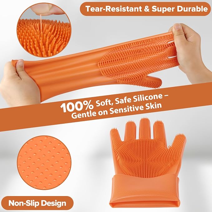 Augwind 6PCS Grooming & Bath Supplies for Dogs, Cats | Dog Washing Gloves | Dog Bath Brush | Dog Shower Brush | Pet Grooming Gloves | Dog Grooming kit | Pet Supplies for Showerhead & Sprayer (Orange)