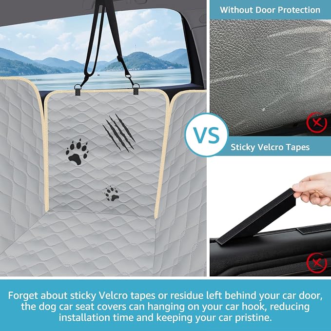 Lassie Dog Car Seat Covers for Back Seat with 2 Seat Belts, Waterproof Dog Car Hammock with Mesh Window Durable Scratch Proof Nonslip Pet Carseat Covers Universal Fit Protector for Cars, Trucks & SUVs