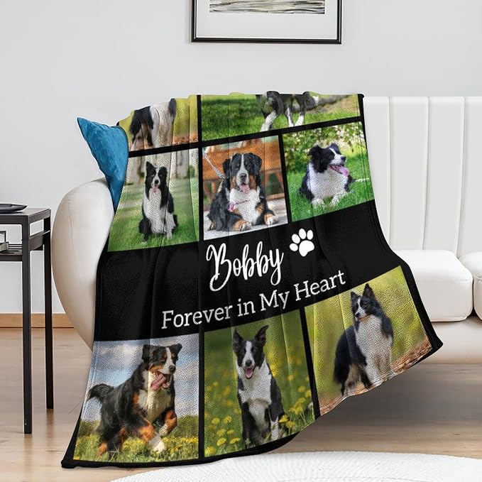 Artsadd Personalized Dog Memorial Blanket, Custom Dog Photo Blanket, 30x40 inches, Black, Fleece, Throw Blanket, Pet Memorial Gift