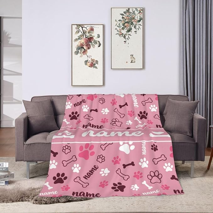 Nxwdwqa Personalized Dog Name Blanket Throws with Photos, Custom Pet Name Blanket, Dog Gifts for Pet Lovers, Customized Puppy Blanket for Adult Kid Birthday Christmas Fathers Mothers Valentines Gift